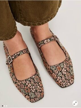 Free People Floral Mary Jane Flats in Pink Multi Color